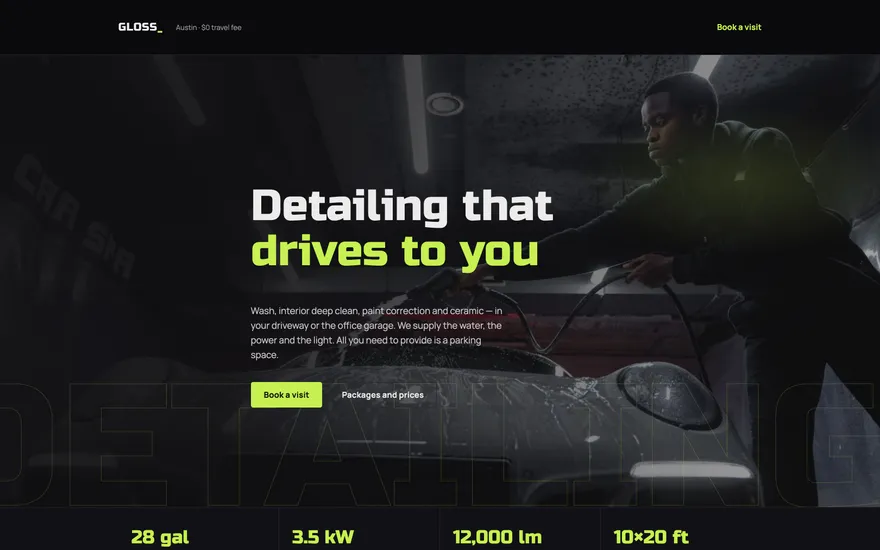 Demo landing page for a mobile detailing service