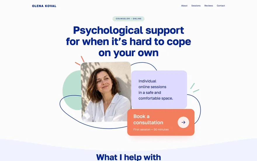 Demo landing page for a private counselor