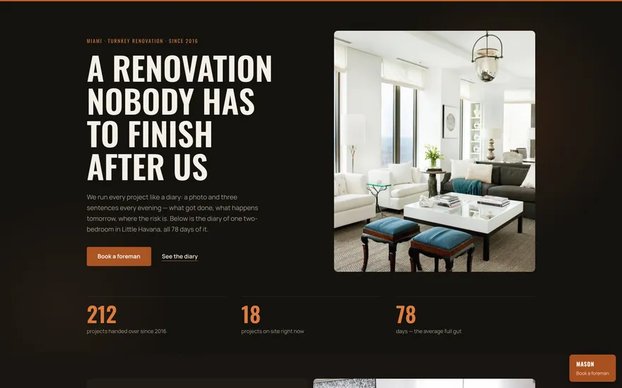 Demo landing page for a renovation company