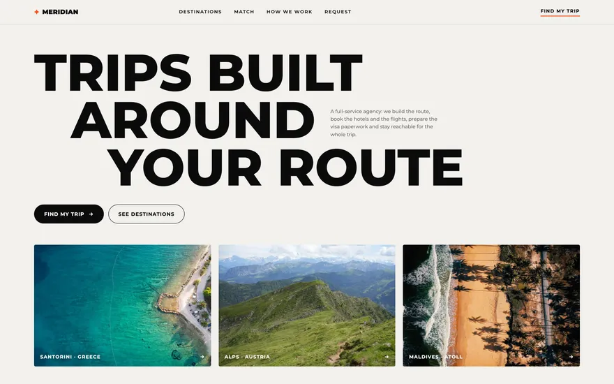 Demo landing page for a travel agency