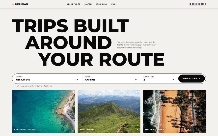 Demo landing page for a travel agency