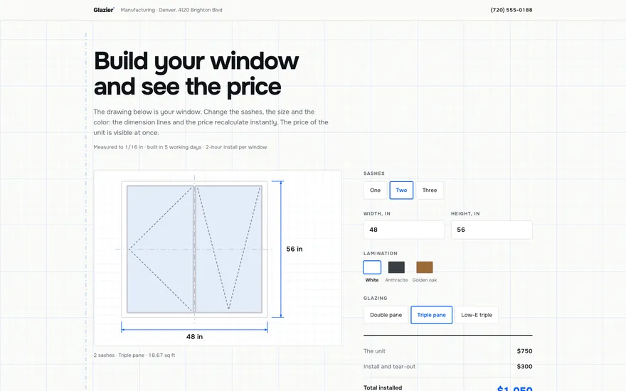 Demo landing page for a window company